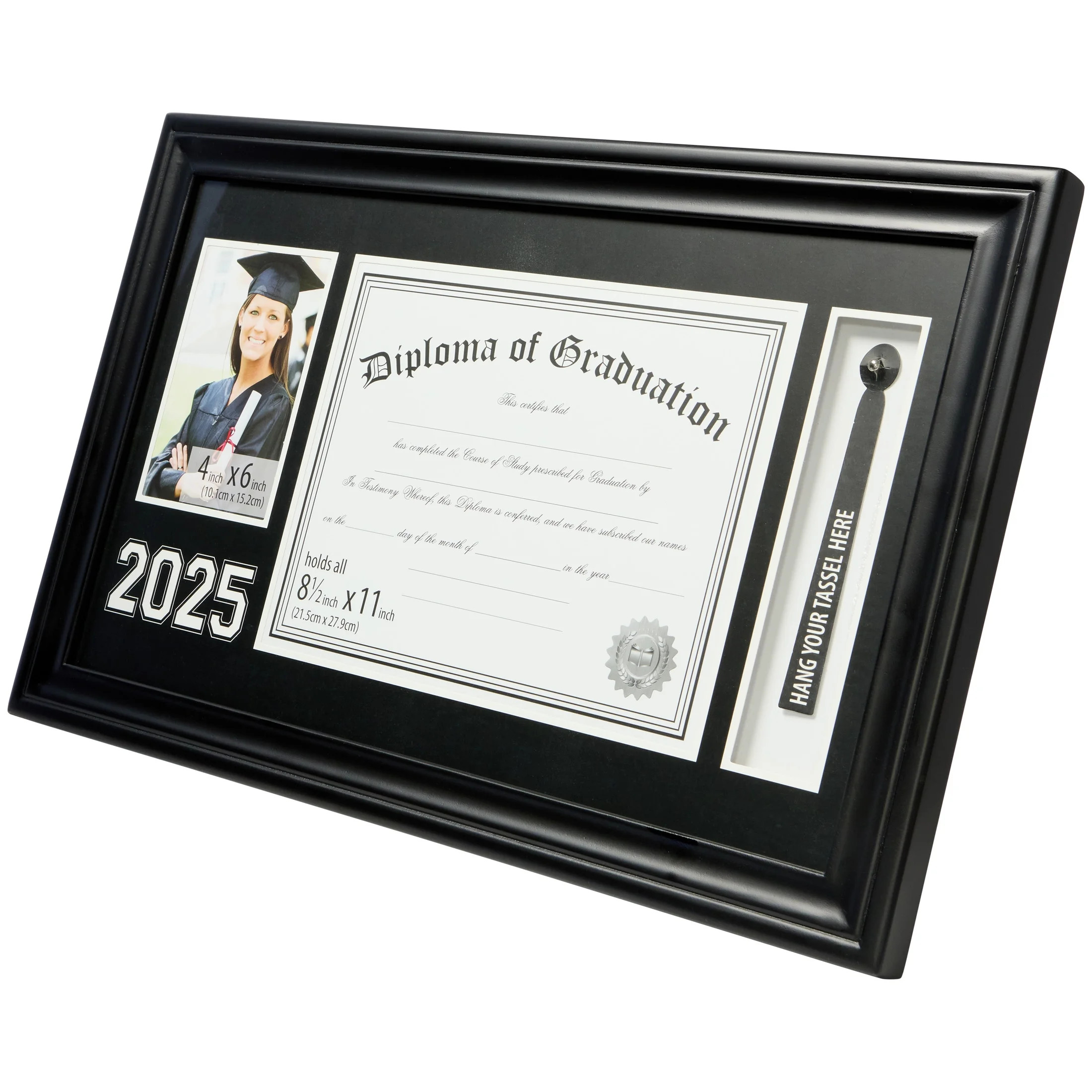 Graduation 2025 8.5" x 11" Black Diploma Tabletop Frame with Picture and Tassel Holder, by Way To... | Walmart (US)