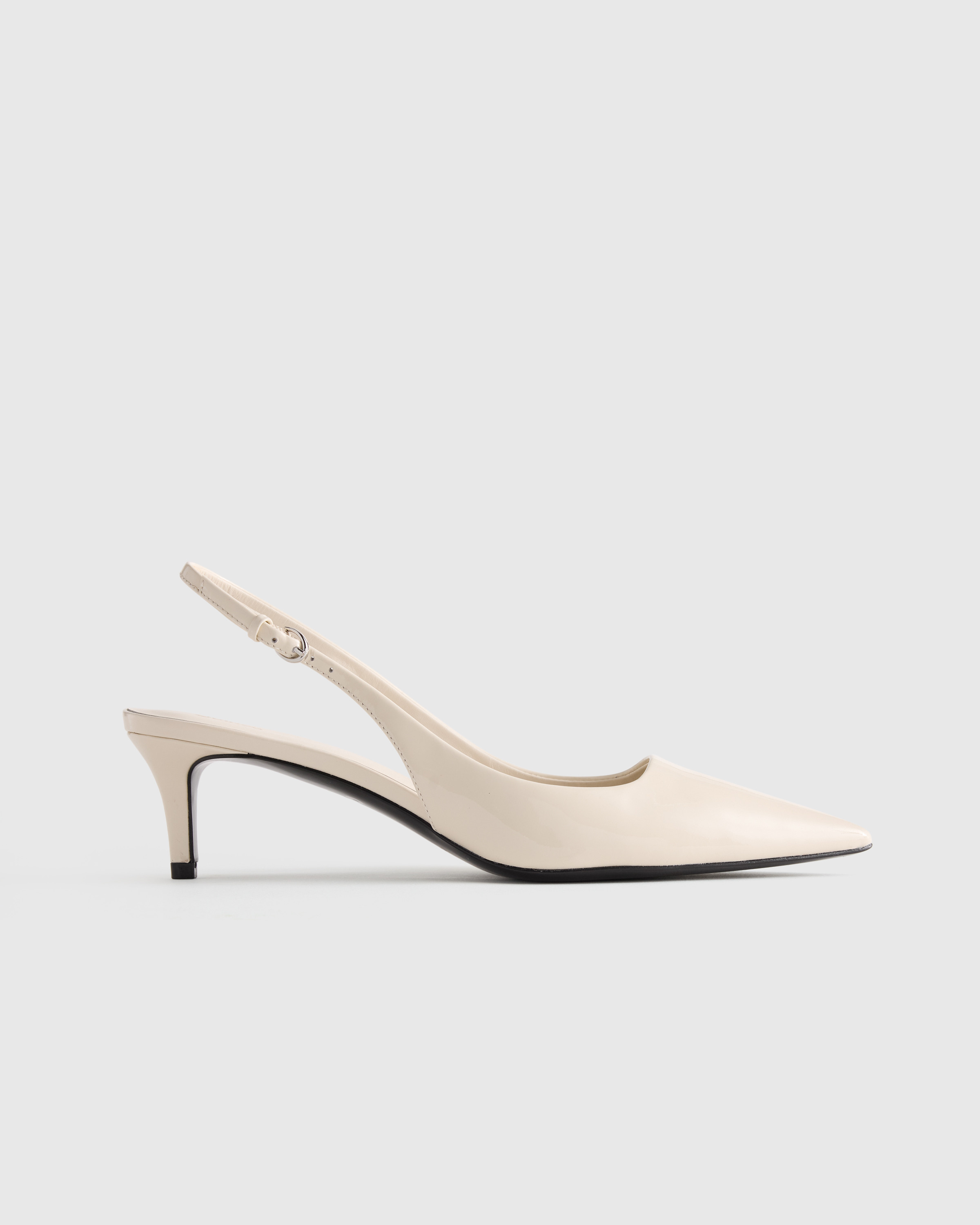 Quince | Women's Italian Leather 55mm Slingback Pump in Bone Patent, Size 5.5 | Quince