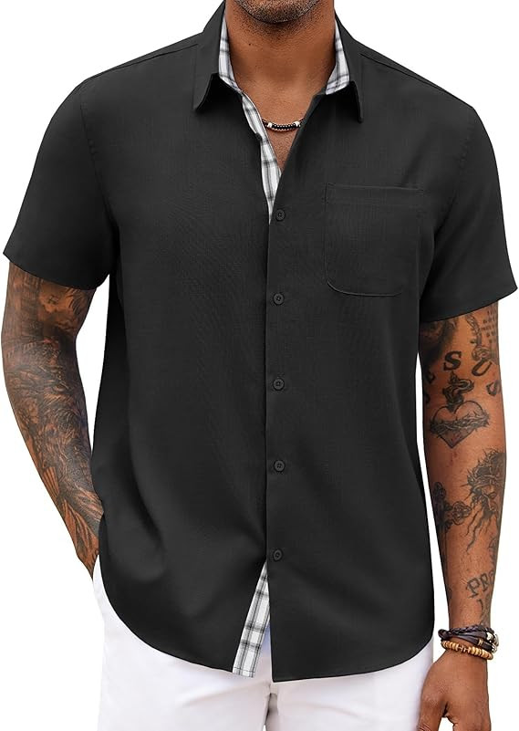 COOFANDY Men's Button Down Shirts Short Sleeve Casual Shirts Summer Beach Shirts Vacation Wedding... | Amazon (US)