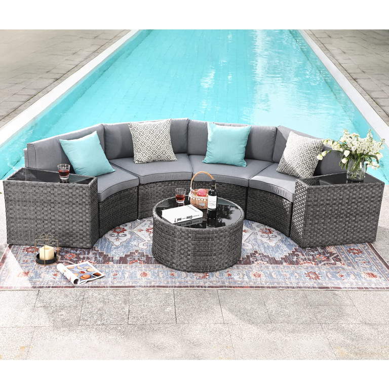 OC Orange-Casual 7-Piece Outdoor Patio Furniture Set, Sectional Half-Moon Sofa, Coffee Table, 4 P... | Walmart (US)