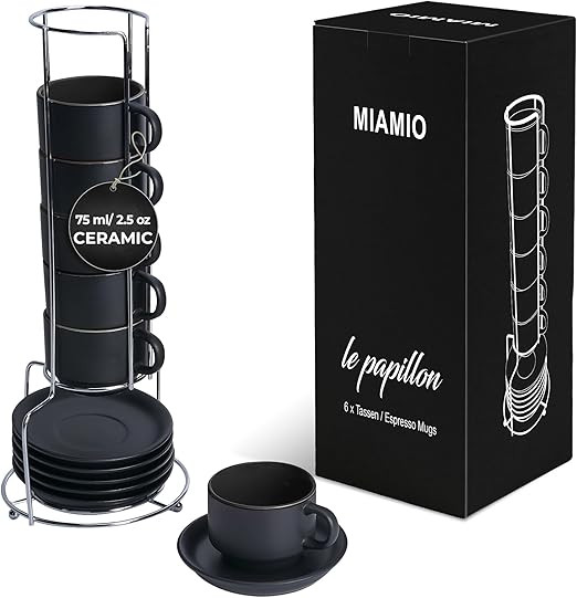 MIAMIO - 2.5 oz Espresso Cup Set with Saucers Coffee Mug Set of 6 - Ceramic Coffee Mug Stackable ... | Amazon (US)
