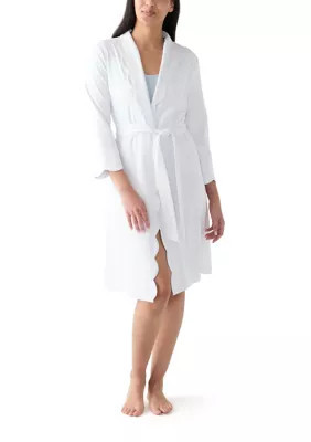 Crown & Ivy Women's Scallop Knit Robe, White, Medium | Belk