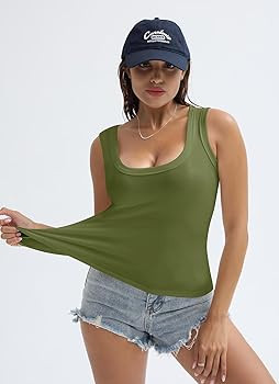 SVALIY Summer Womens Tank Tops 2024 Square Neck Fitted Sleeveless Shirts for Women Ribbed Basic T... | Amazon (US)