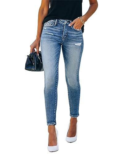 KUNMI Women's Ripped Skinny Jeans Distressed Stretchy Denim Pants | Amazon (US)