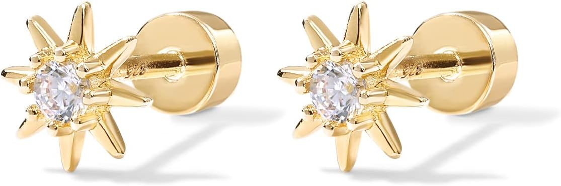 PAVOI 14K Gold Plated Solid 925 Sterling Silver Post Flat Back Stud Earrings for Women | Cartilag... | Amazon (US)