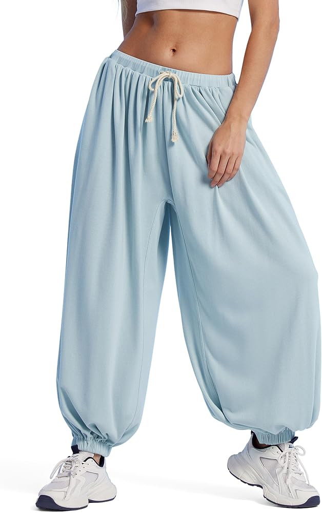 MOOSLOVER Women Pleated Balloon Pants Elastic Waist Baggy Harem Pant Comfy Loose Casual Workout P... | Amazon (US)