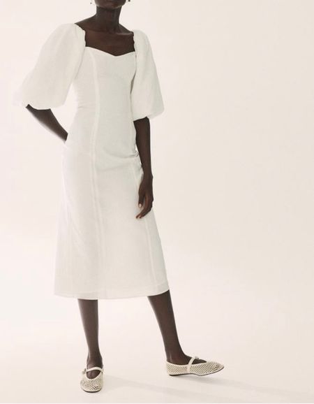 Puff sleeve white midi dress 

#LTKfindsunder100 #LTKSeasonal #LTKstyletip