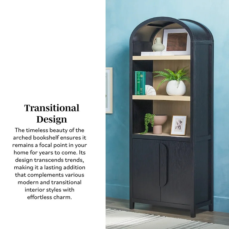 Walker Edison Modern 3 Shelf Open Arched Bookcase Cabinet, Black - Walmart.com | Walmart (US)