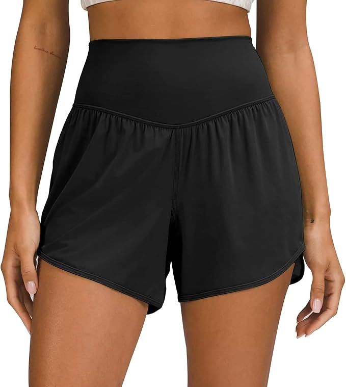 Women's High Waisted Yoga Shorts Mesh Elastic Waist Running Athletic Workout Quick Dry Shorts | Amazon (US)