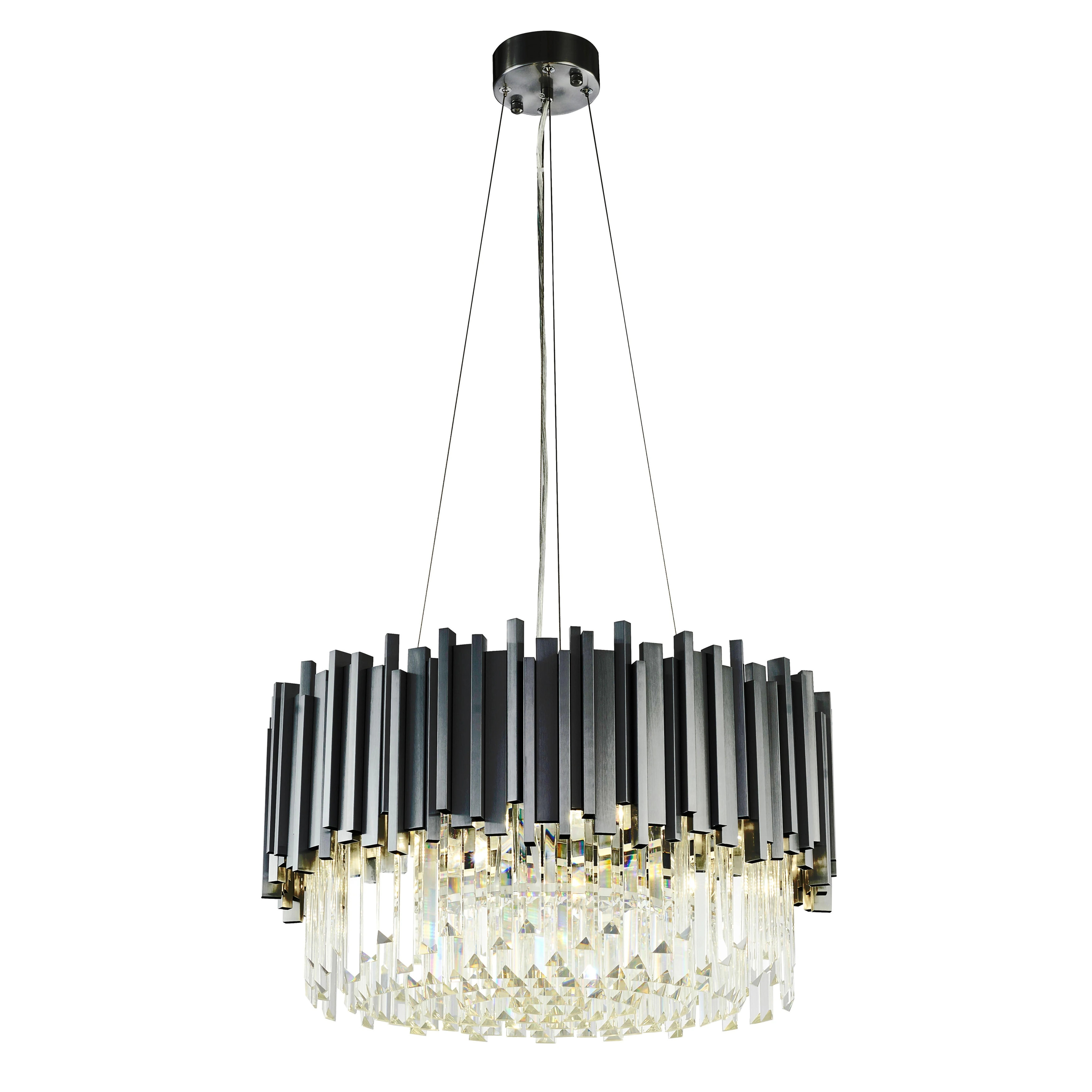 8-Light Black Chandelier With Clear Hanging Crystals | Overstock