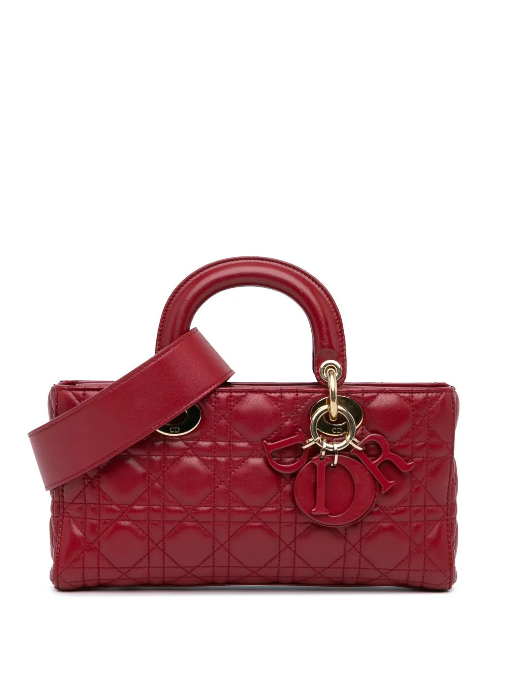Christian Dior Pre-Owned 2016 Medium Lambskin Cannage Lady D Joy satchel - Red | Farfetch Global