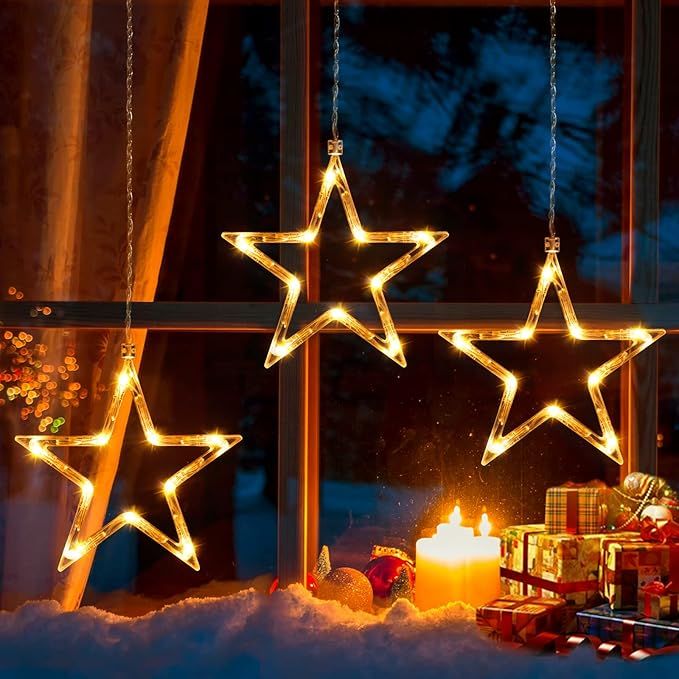Quntis Christmas Star Window Lights, 30 LED 3 Stars Curtain Lights Battery Operated Fairy Twinkle... | Amazon (US)