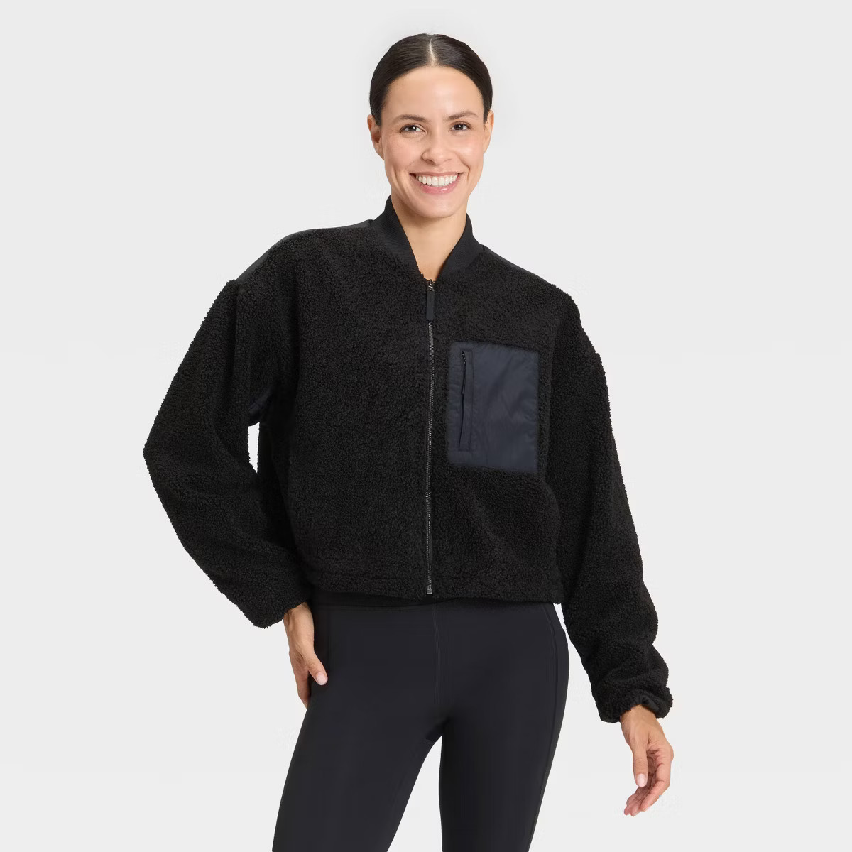 Women's High Pile Bomber Jacket - All In Motion™ Black XS | Target