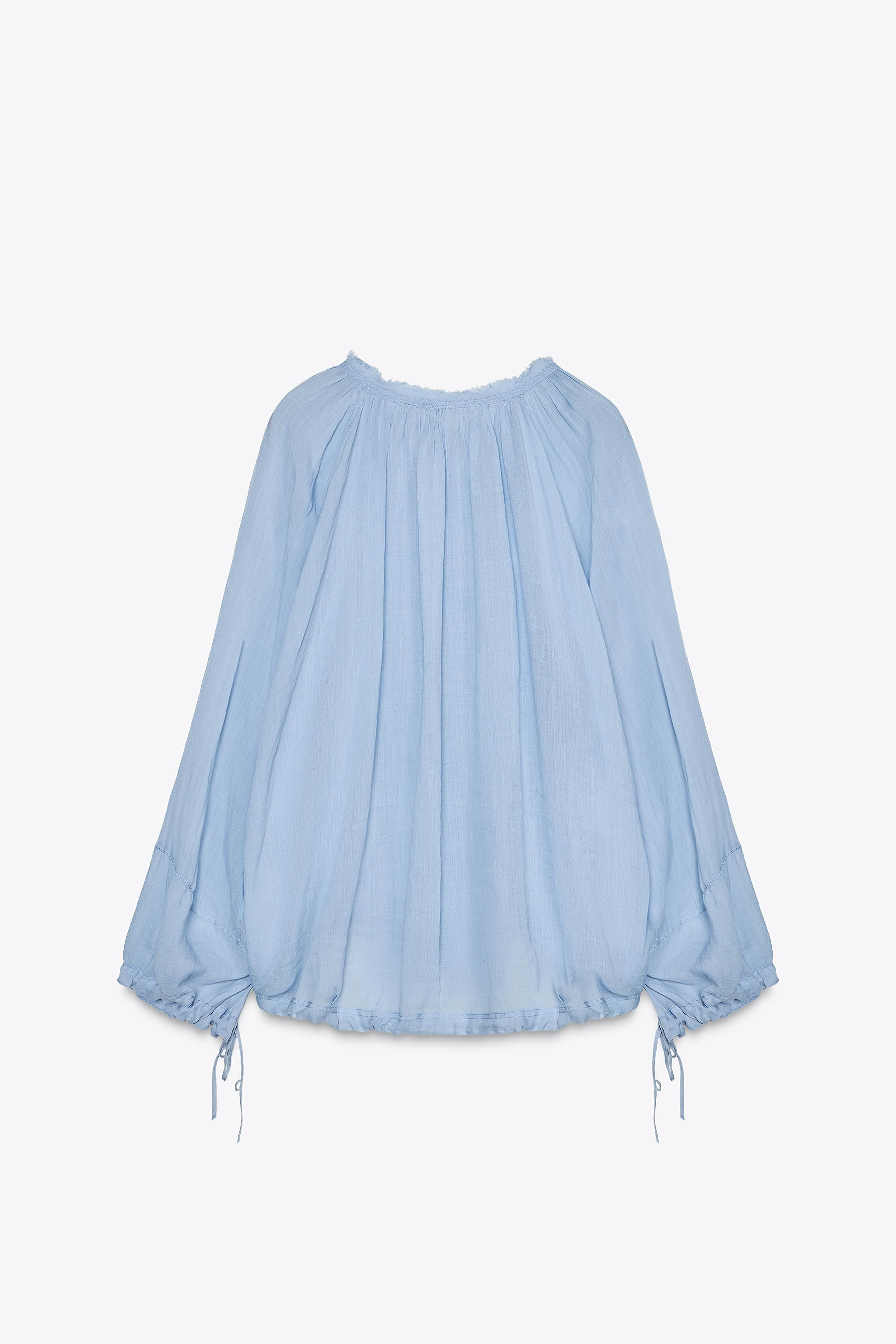 ZW COLLECTION TIE-DETAIL ROUND NECK SHIRT | Zara UK