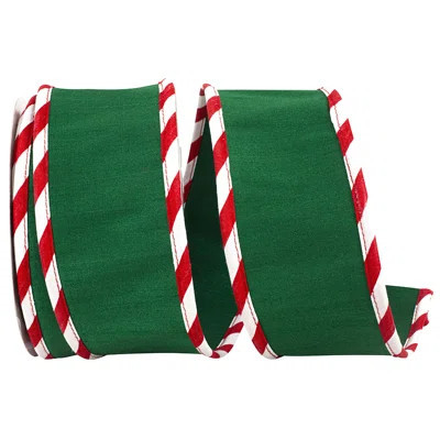 Green Candy Cane Ticking Edge Dupioni Deluxe Wired Edge Ribbon | Wayfair North America
