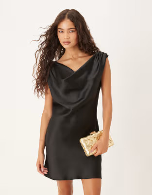 ASOS DESIGN satin drape one shoulder mini dress in black | ASOS (Global)