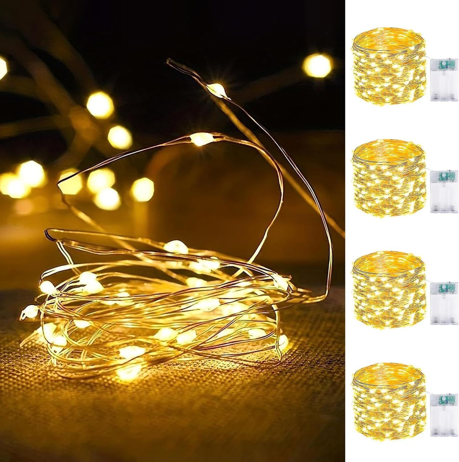 4-Pack Fairy Lights Battery Operated with Timer, Waterproof 16FT 50 LED Christmas String Lights O... | Amazon (US)