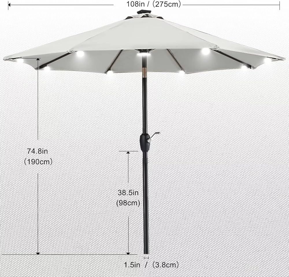 ABCCANOPY 9FT Patio Umbrella Outdoor Solar Umbrella LED Umbrellas with 8LED Bulbs, Tilt and Crank... | Amazon (US)