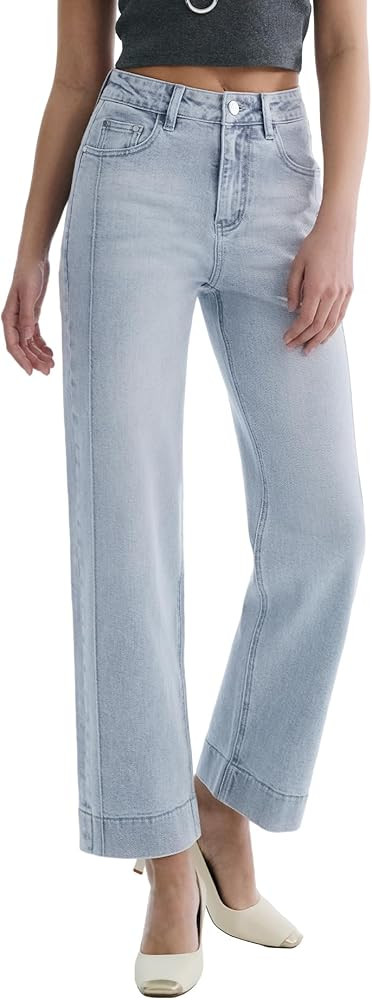 Women’s Straight Leg Jeans High Waisted Cropped Trendy Jeans Wide Leg Zipper Denim Pants | Amazon (US)