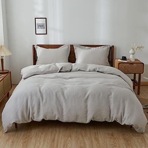 Simple&Opulence 100% Linen Duvet Cover Set with Washed-French Flax-3 Pieces Solid Color Basic Sty... | Amazon (US)