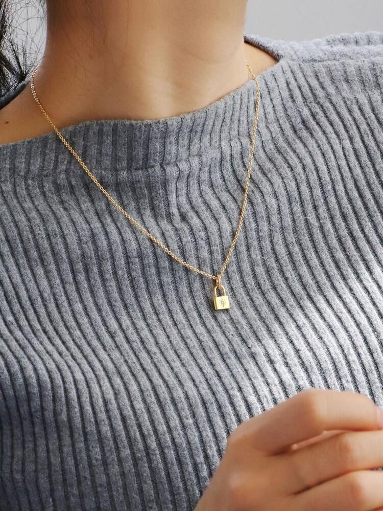 Zircon Lock Charm Necklace | SHEIN