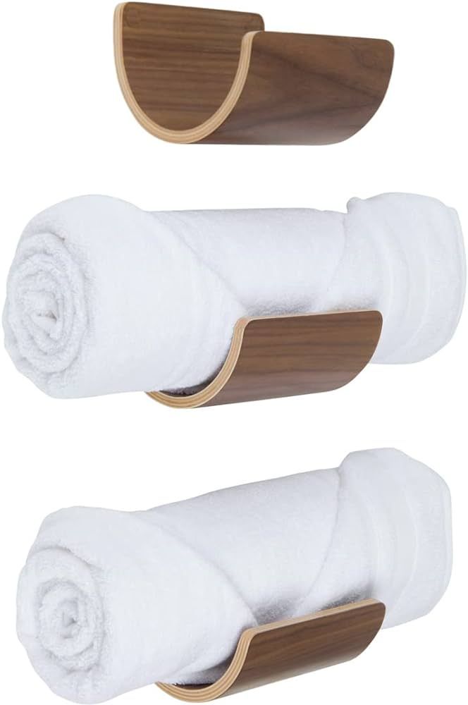 Rolled Towel Racks. 3 x Wall Mounted Wood Shelves for Bathroom Towel Storage. Wooden Bath Towel O... | Amazon (US)