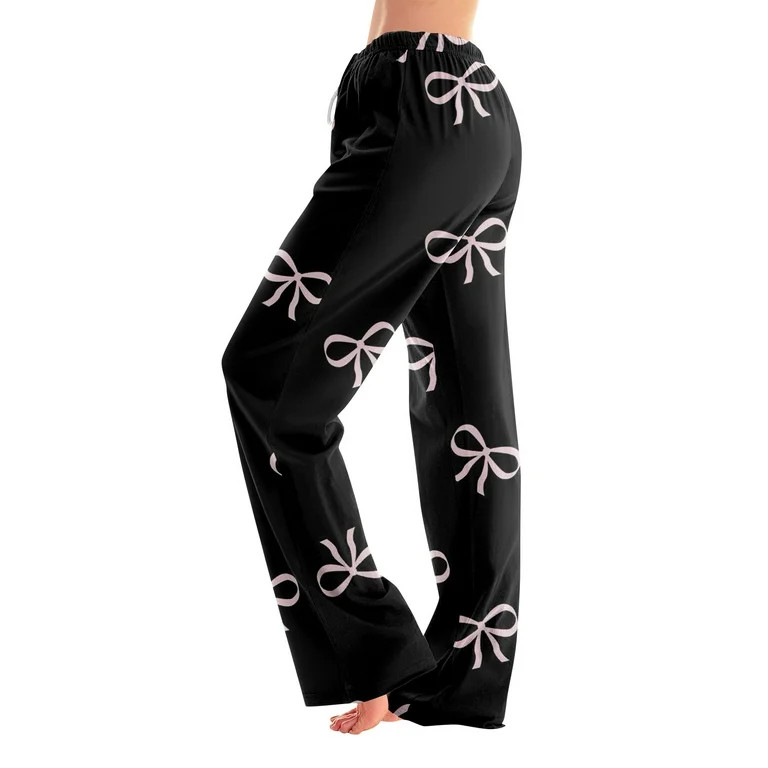 Women's Comfy Pajama Pants with Red Bow Print, Soft Lounge Sleepwear, Elastic Waist, Relaxed Fit,... | Walmart (US)