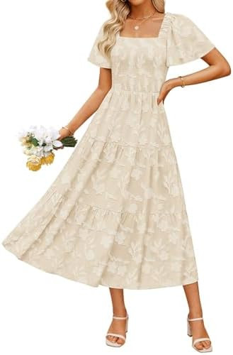 ZESICA Women‘s Summer Boho Floral Midi Dress 2026 Casual Short Sleeve Square Neck Flowy Beach V... | Amazon (US)