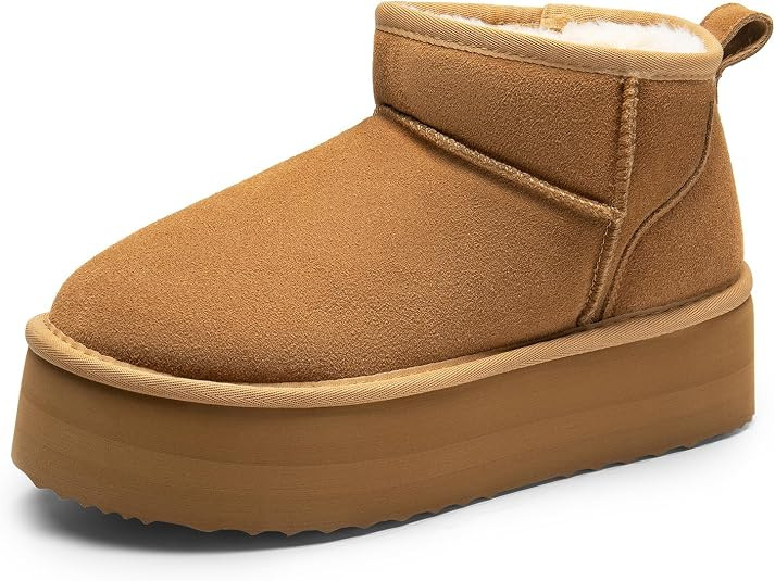 DREAM PAIRS Platform Mini Boots for Women Suede Genuine Leather, Classic Winter Ankle Snow Boots ... | Amazon (US)