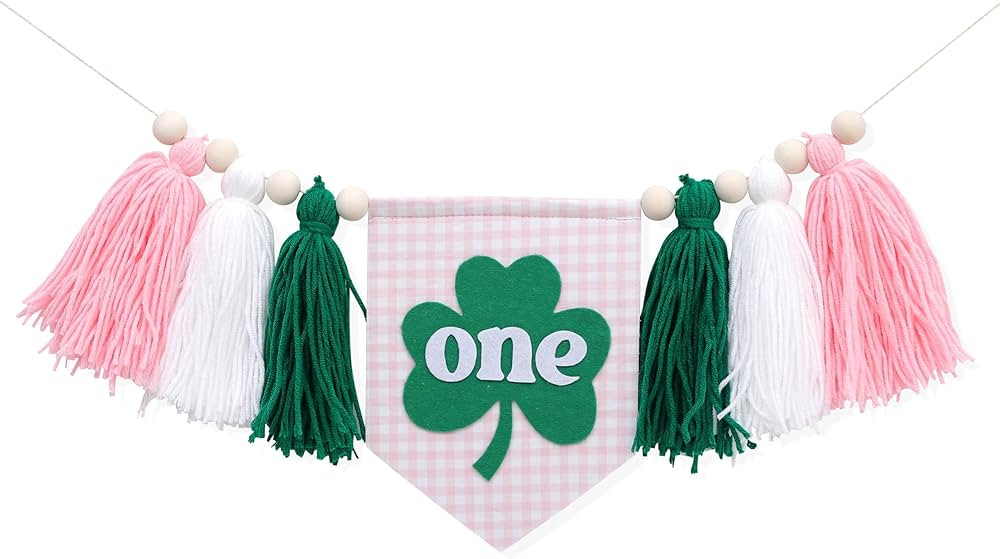 Patrick's Day 1st Birthday High Chair Banner for Girls - Shamrock Lucky One Pink Tassel Highchair... | Amazon (US)