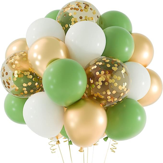 TUPARKA 12 inches Sage Green Gold Confetti Balloons 60 Pack White Olive Green Gold Metallic Latex... | Amazon (CA)