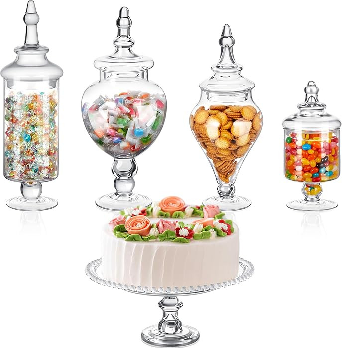 Mimorou Set of 4 Clear Glass Apothecary Jars with Lids Glass Candy Jars Cookie Storage Canisters ... | Amazon (US)