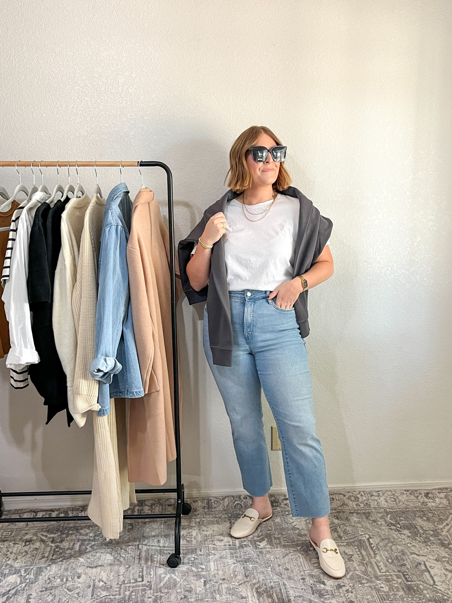 How to style a white tee & jeans// layer with a sweater shirt and mules 

#LTKstyletip #LTKmidsize #LTKfindsunder50