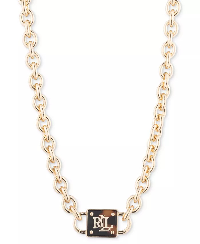 Lauren Ralph Lauren Gold-Tone Logo Tortoise-Look Link Pendant Collar Necklace, 16 | Macys (US)
