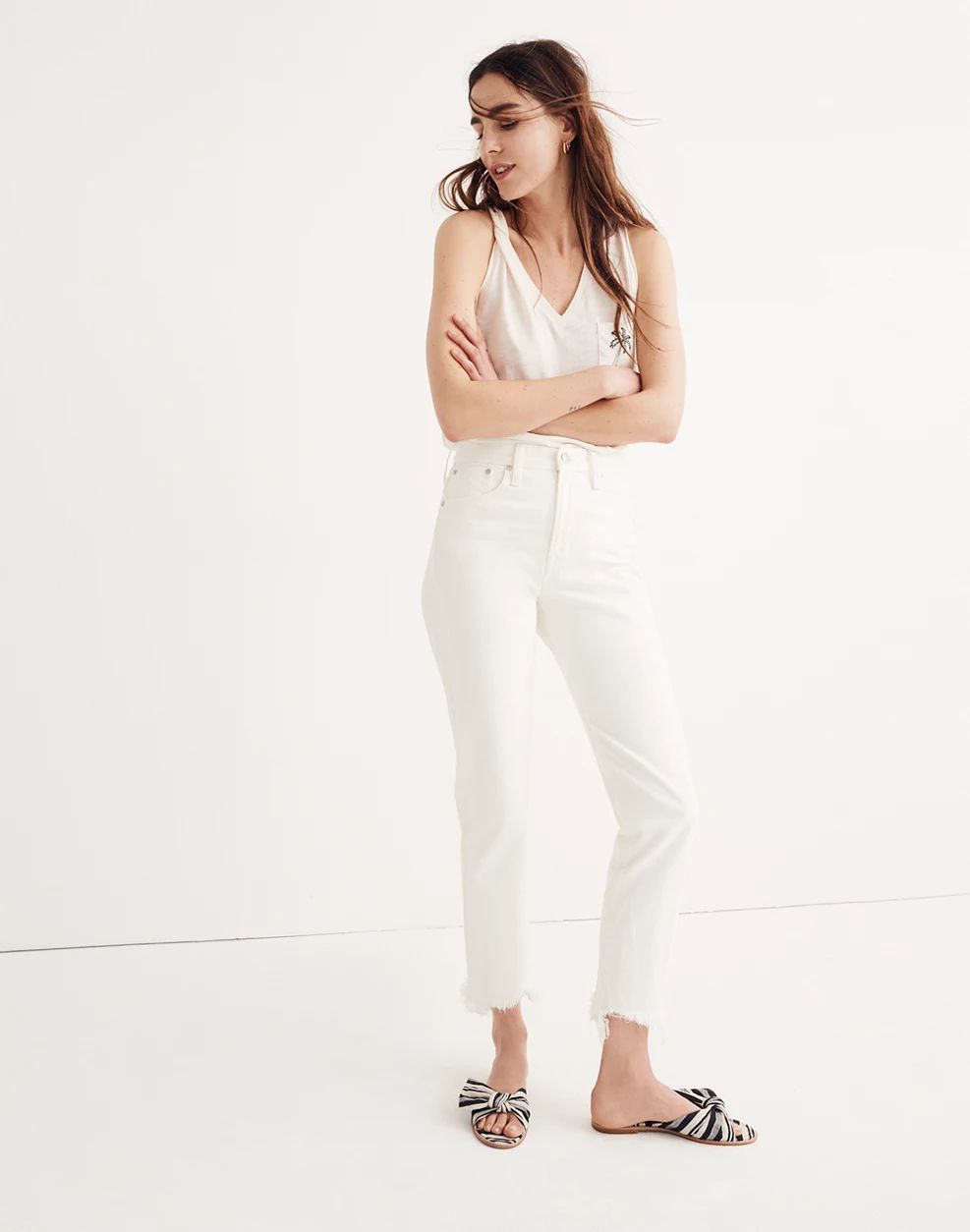 The Perfect Summer Jean in Tile White: Destructed-Hem Edition | Madewell
