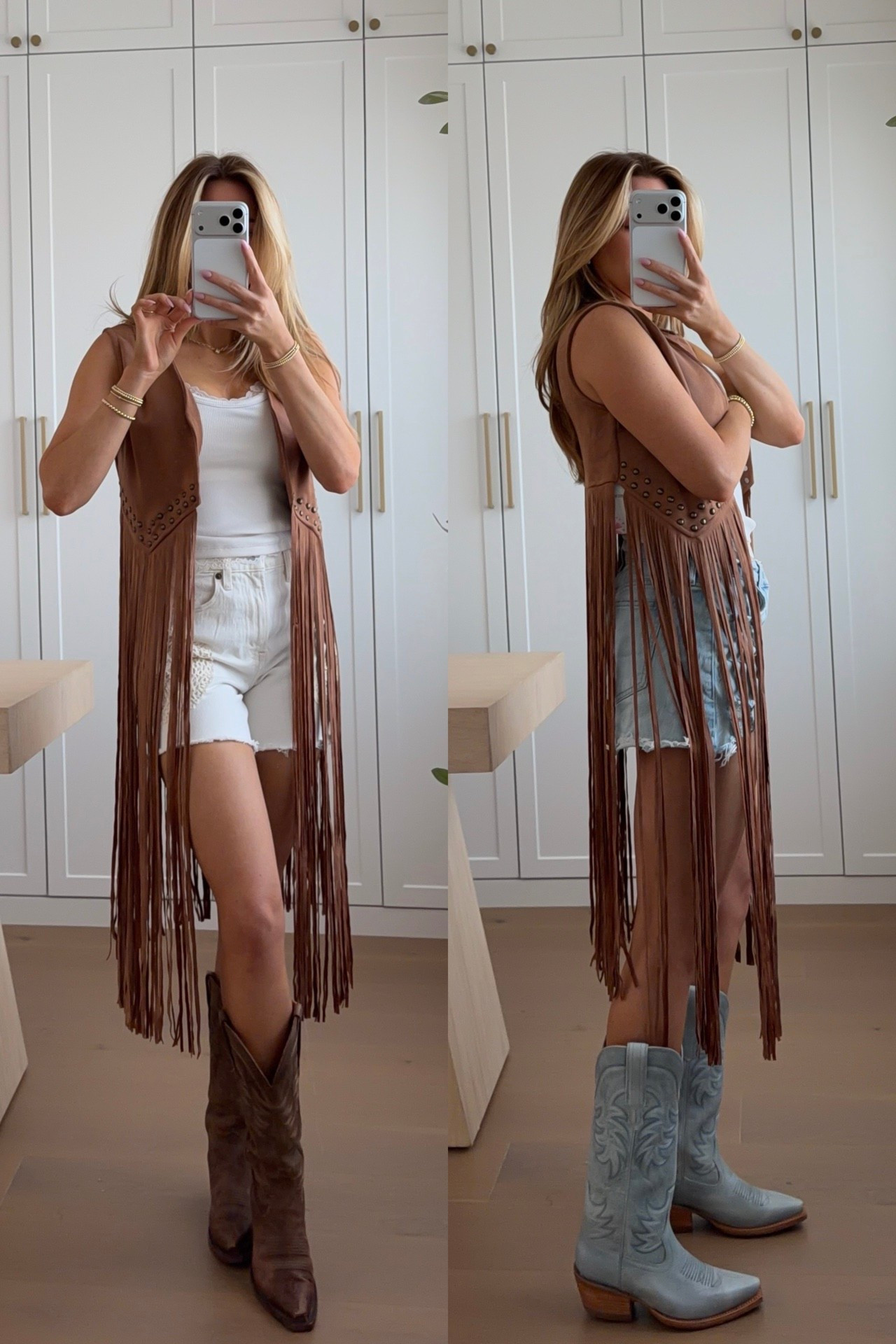 tank top: xs // denim shorts: 25 // fringe vest: xs — ways to style this amazon fringe vest for a concert or festival!