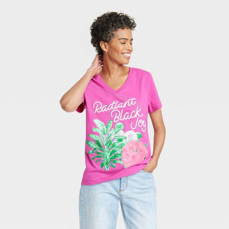 Black History Month Women's Radiant Short Sleeve V-Neck T-Shirt - Pink | Target