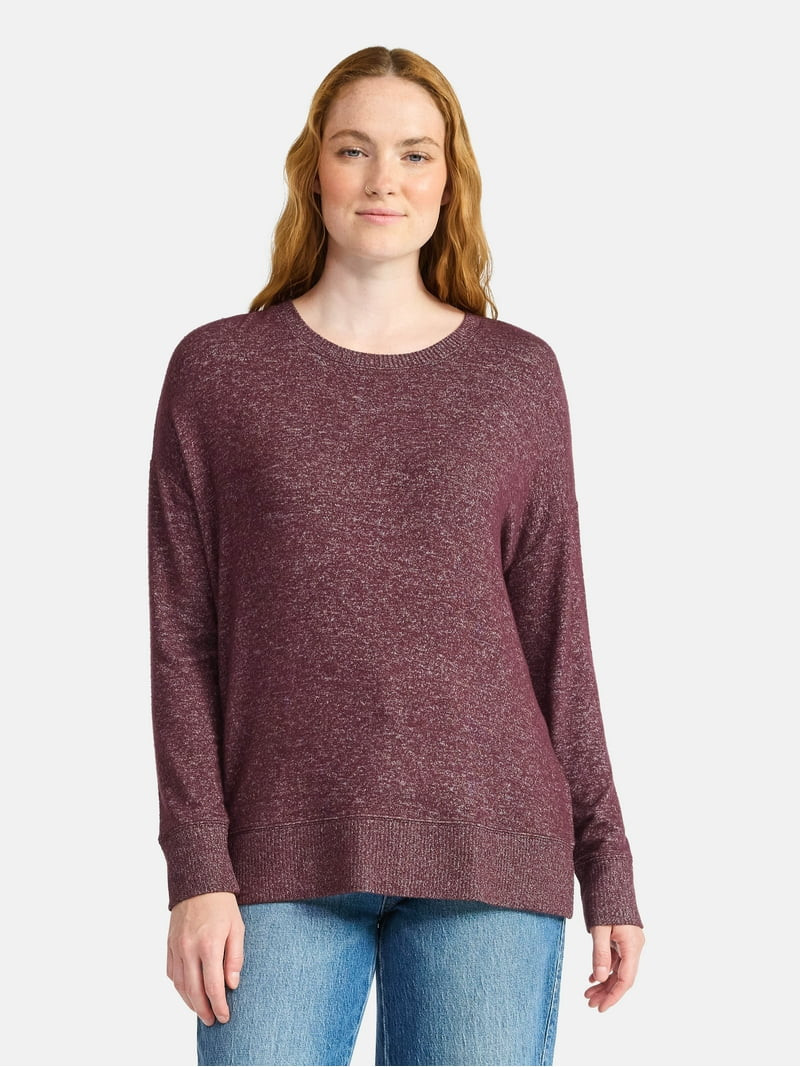Time and Tru Women's Hacci Knit Tee with Long Sleeves, Sizes XS-XXXL | Walmart (US)