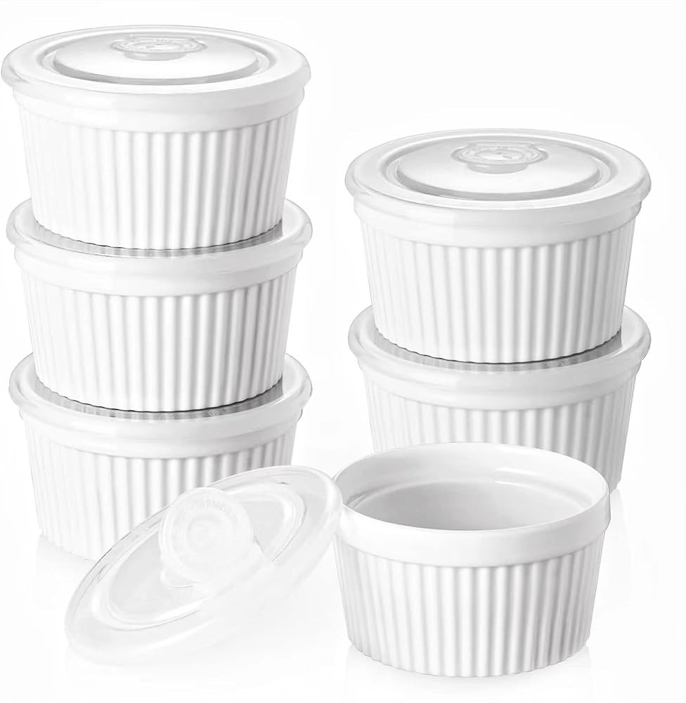 DOWAN Ramekins 8 oz Oven Safe with Lids, Creme brulee Souffle Ramekins with Covers, Porcelain Whi... | Amazon (CA)