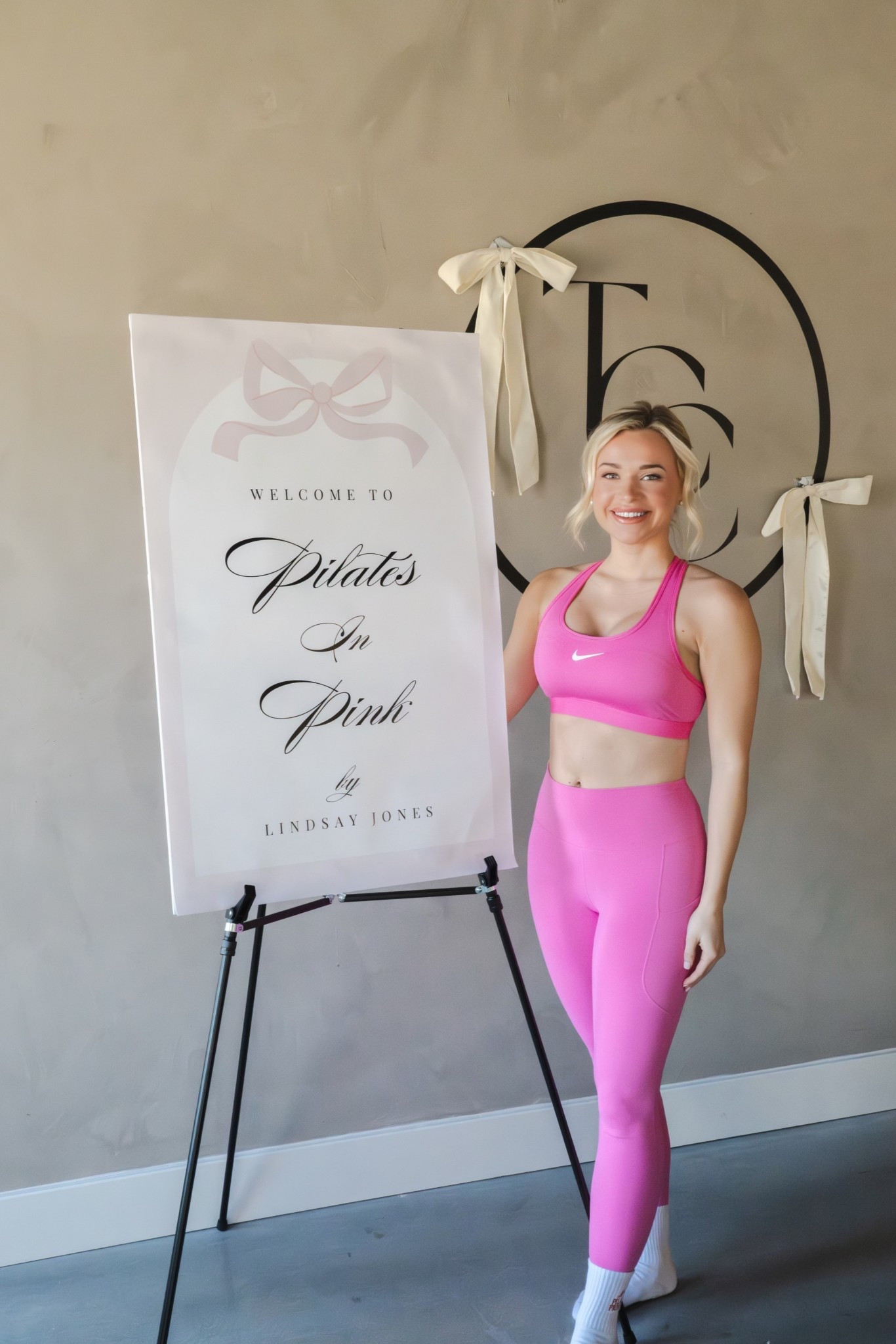 Pilates in Pink Outfit Linked
