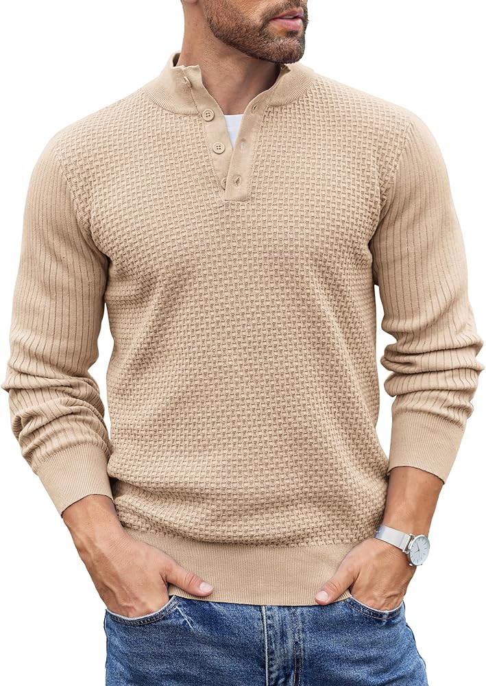 COOFANDY Quarter Button Sweater Pullover Sweater Henley Sweater | Amazon (US)