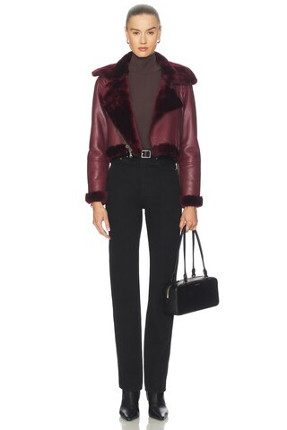 Pike Crop Shearling Jacket in Wine | Revolve Clothing (Global)