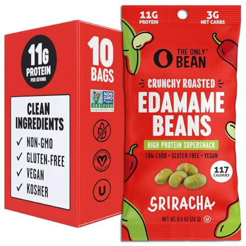 The Only Bean Crunchy Roasted Edamame Snacks Pack (Sriracha), Protein Keto Food, Gluten Free, Asian Japanese Snacks, Hot Spicy Snack, 0.9oz 10 Pack | Amazon (US)