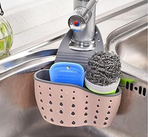 Sink Caddy Sponge Holder with Drain Hole Kitchen Faucet Hanging Bag Double Decker Basket, Light P... | Amazon (US)