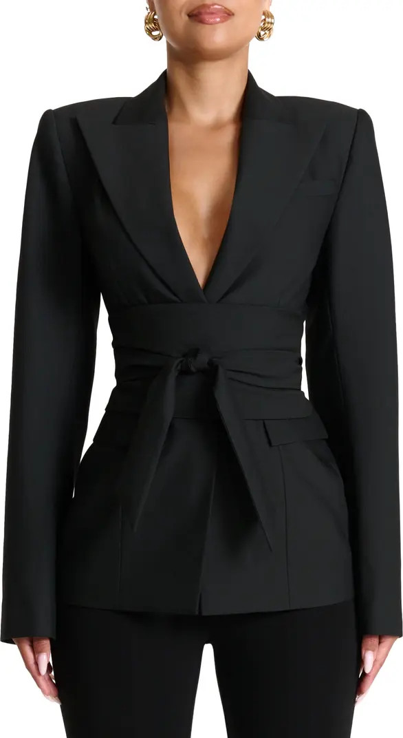 Power Shoulder Tie Waist Blazer | Nordstrom