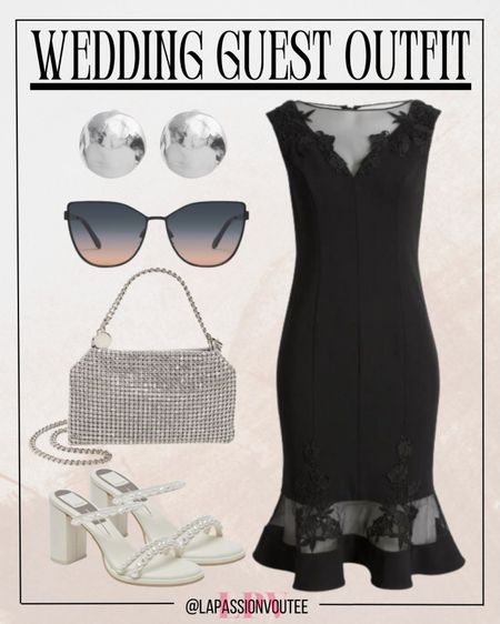 Make a statement with a floral lace trim mesh cocktail dress, paired with stylish clip-on earrings and retro cat-eye sunglasses. A crystal mesh handbag adds sparkle, while pearl slide sandals complete this chic and sophisticated wedding guest look. Perfect for a fashionable celebration!

#LTKStyleTip #LTKSeasonal #LTKWedding