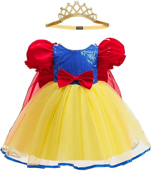 Baby Girl Princess Inspired Dress Blue Sequin Bodice Red Bow Yellow Tulle Skirt Birthday Christma... | Amazon (US)