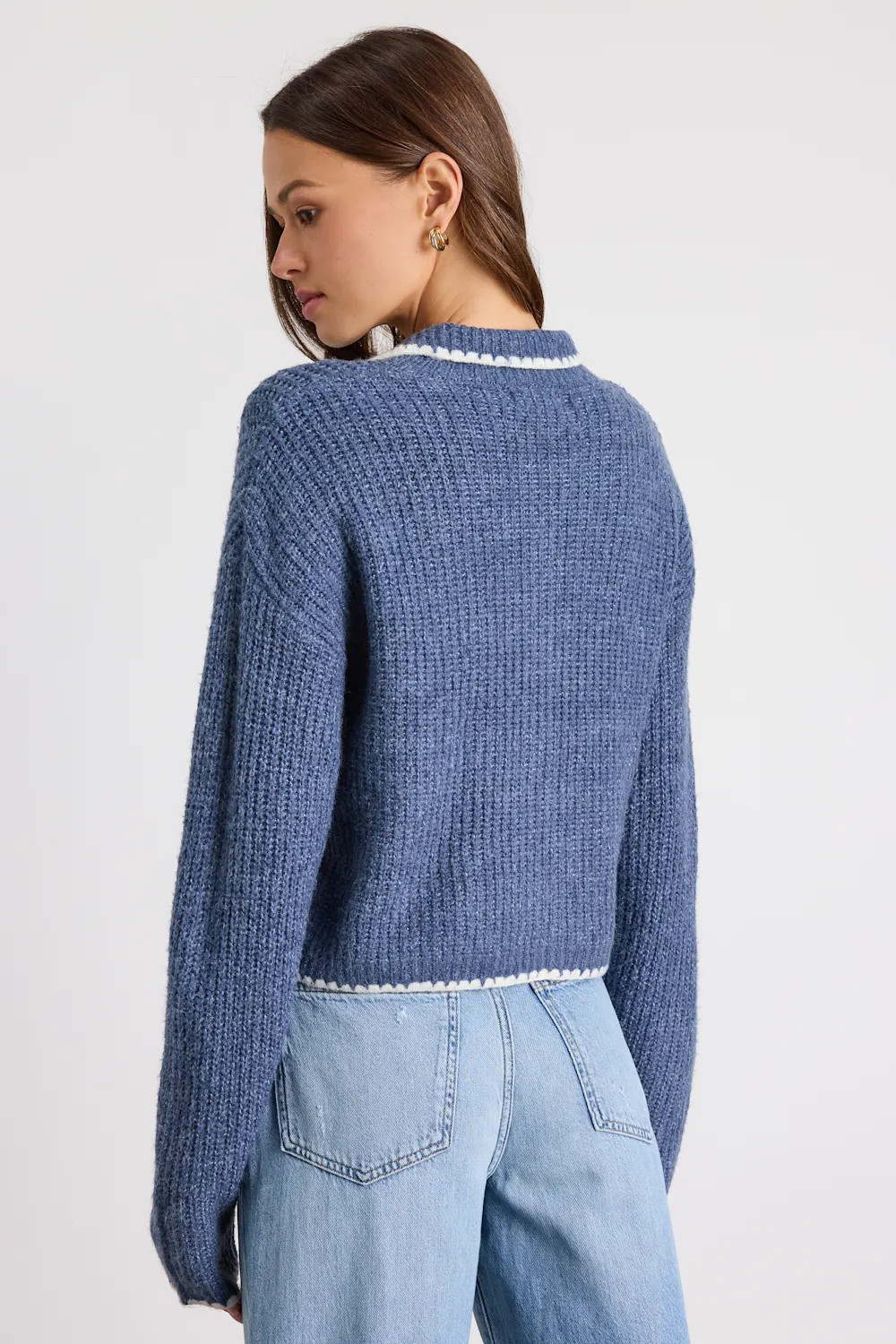 Marsia Dusty Blue Marled Whipstitched Cardigan Sweater | Lulus