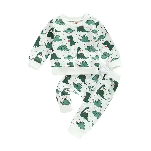 Vigorbear Infant Toddler Boy Valentines Day Outfits Long Sleeve Heart Dinosaur Print Sweatshirt T... | Walmart (US)