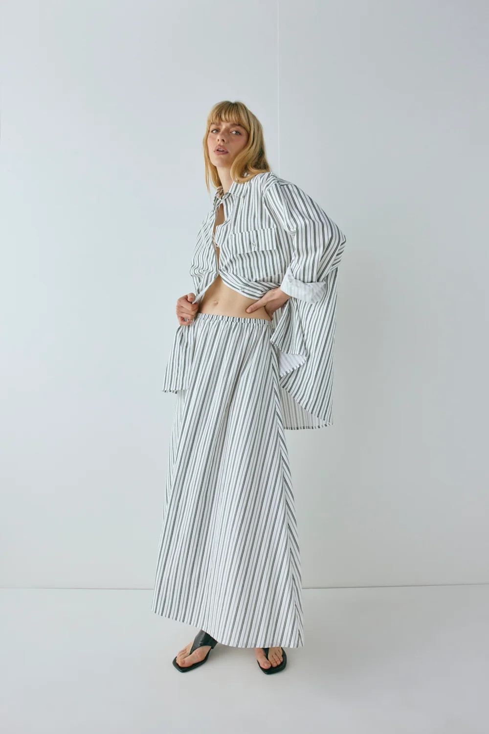 Solara Midi Skirt Black Stripe | VRG Grl